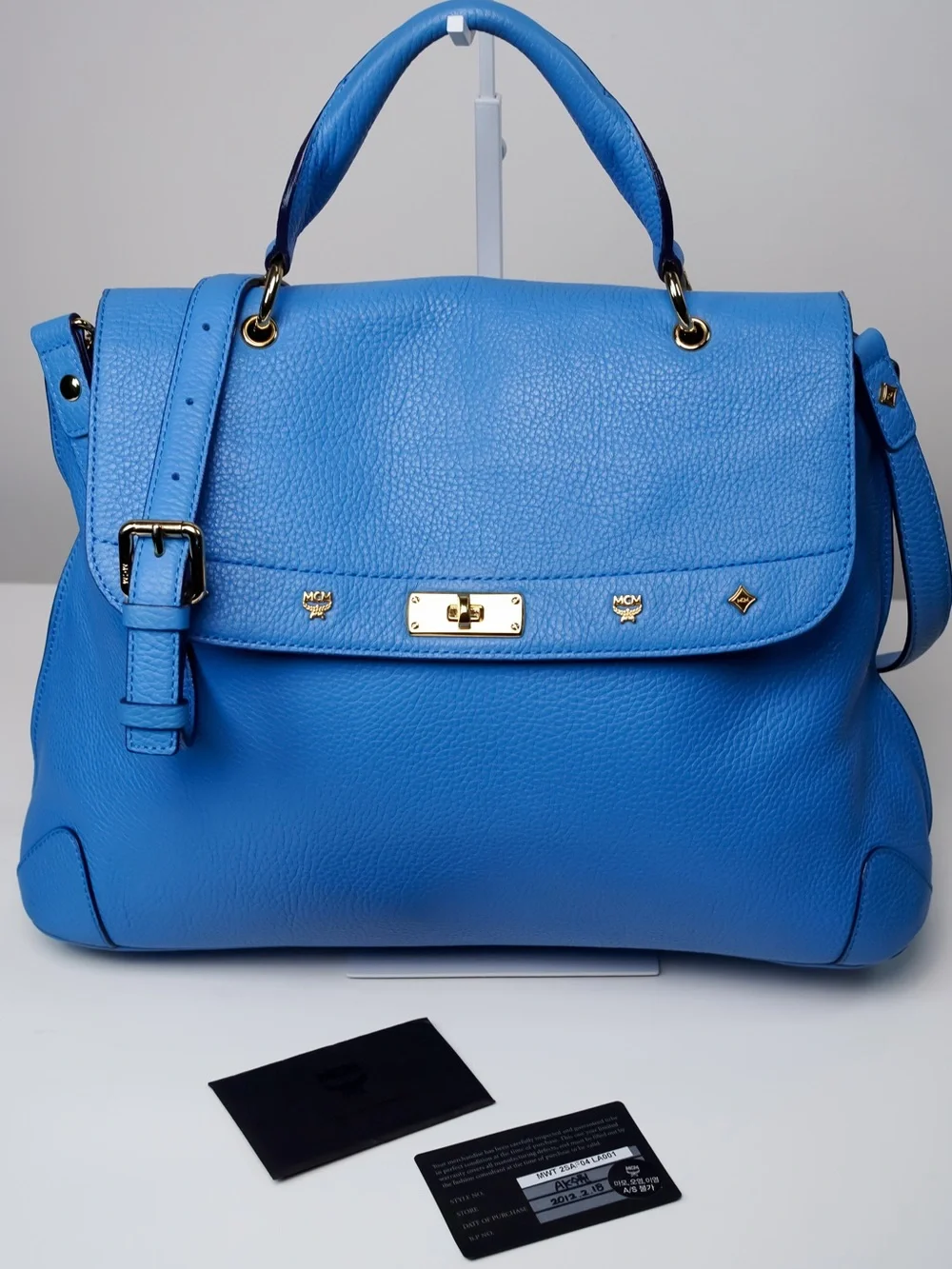 MCM First Lady Large Royal Blue Pebbled Leather Satchel Shoulder Bag